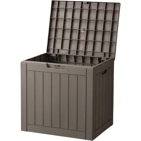 Outdoor Storage Box, 31 Gallon Deck Box, For Indoor and Outdoor Use, Garden Tools, Lockable, UV Resistant, Brown