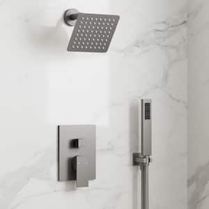2-Spray Pattern Wall Mount 6 in. Square Shower Head with Single Handle Shower Handheld Faucet 2.5 GPM in Brushed Nickel