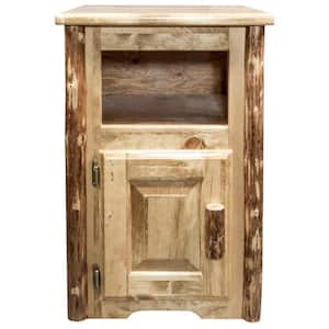 Glacier Country Collection 20 in. W Brown Puritan Pine 30 in. H Square Solid Wood End Table with Door, Left Hinged