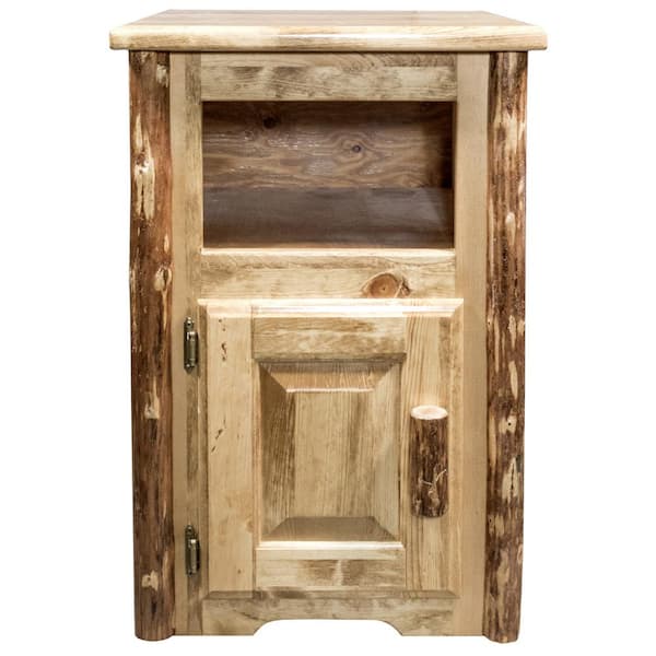 MONTANA WOODWORKS Glacier Country Collection 20 in. W Brown Puritan Pine 30 in. H Square Solid Wood End Table with Door, Left Hinged