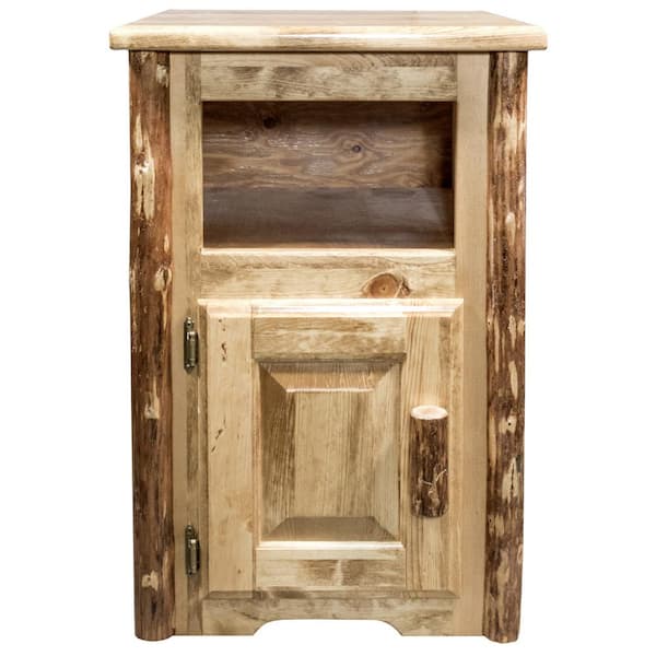 Glacier Country Collection 20 in. W Brown Puritan Pine 30 in. H Square Solid Wood End Table with Door, Left Hinged