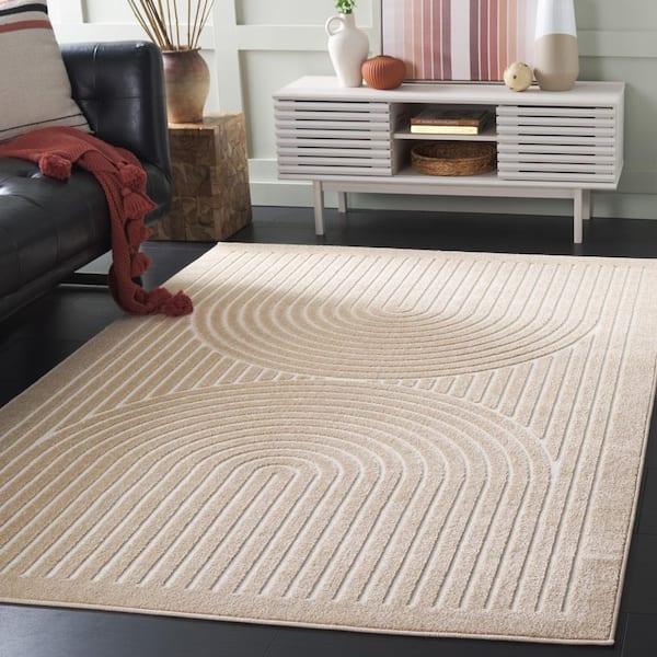 Stella Beige/Ivory 7 ft. x 7 ft. High-Low Arches Border Indoor/Outdoor Square Area Rug