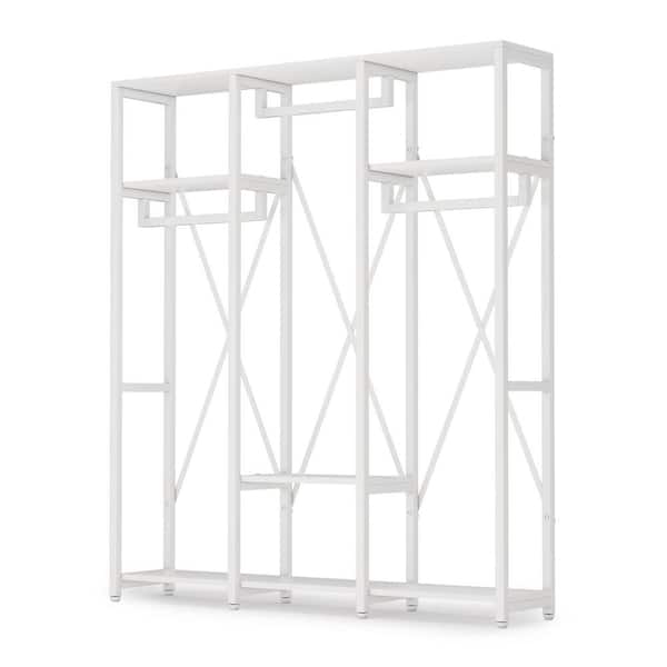 BYBLIGHT White Wood Clothes Rack 59.05 in. W x 72.04 in. H