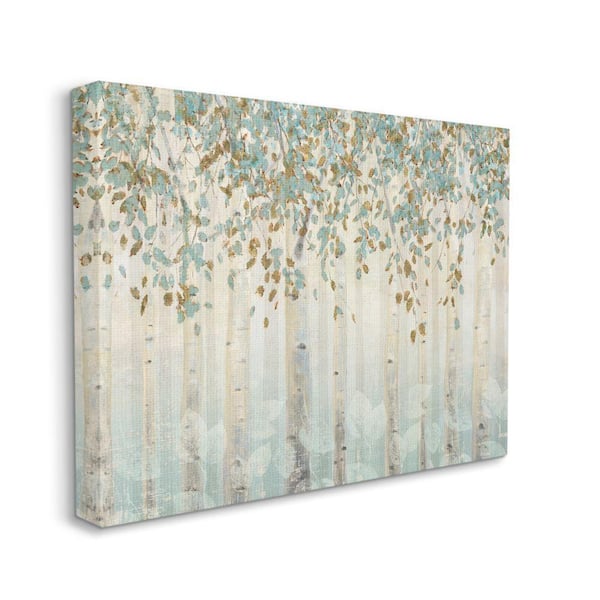 "Abstract Forest Leaves Trees Blue Tan Painting" by James Wiens Unframed Abstract Canvas Wall Art Print 16 in. x 20 in.