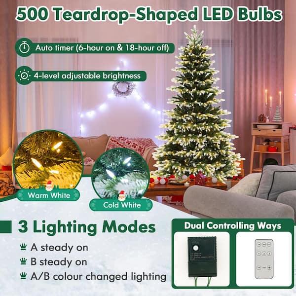 Angeles Home 7 Ft.green Pre-Lit Hinged Christmas Tree with 500 LED Lights Remote Control