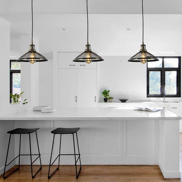 Maxax Frankfort 1-Light Black Warehouse Chandeliers Hanging Light with Metal Shade (3-Pack）