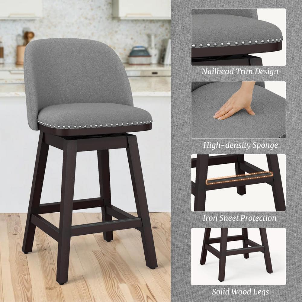 Gray Faux Leather and Wood Swivel Counter Height Bar Stools, Set of 4
