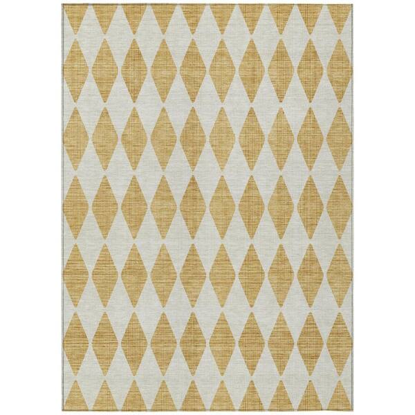 Gold 5 ft. x 8 ft. Woven Geometric Polyester Rectangle Indoor / Outdoor Area Rug