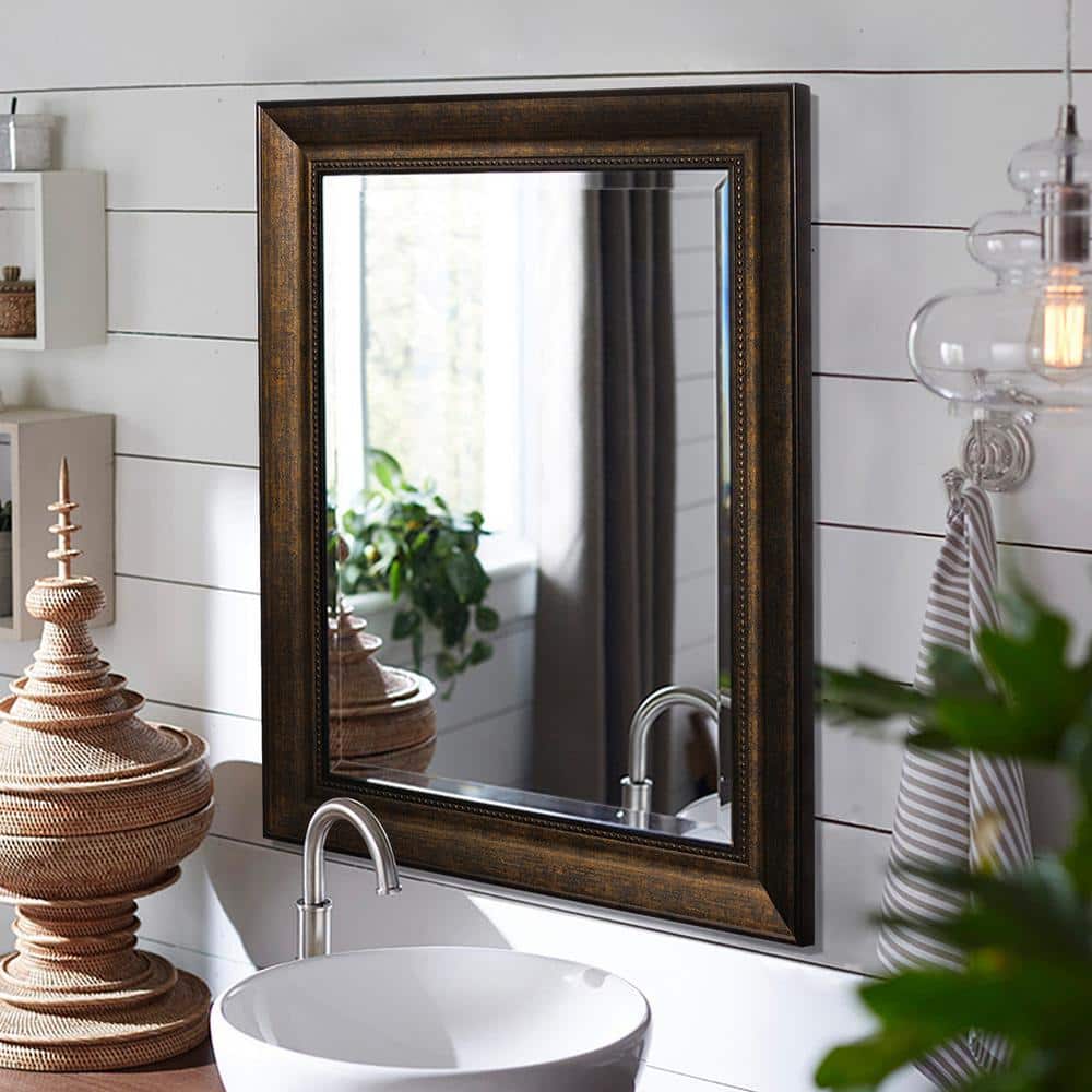 Elegant Beaded Bronze Rectangular Vanity Wall Mirror - 28.5 x 34.5