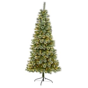 7 ft. Pre-Lit Wisconsin Slim Snow Tip Pine Artificial Christmas Tree with 400 Clear LED Lights