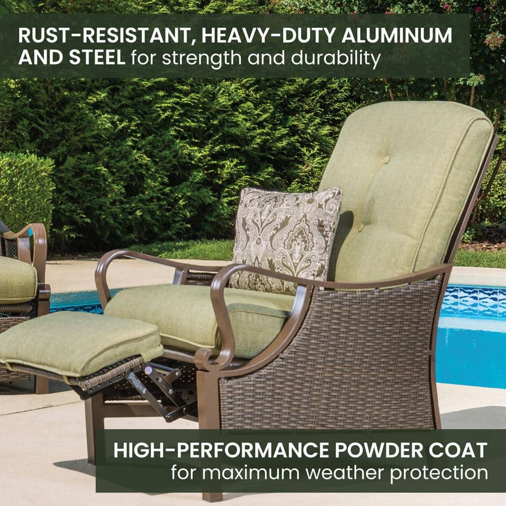 Ventura Green Cushioned Steel and Wicker Reclining Lounge Chair