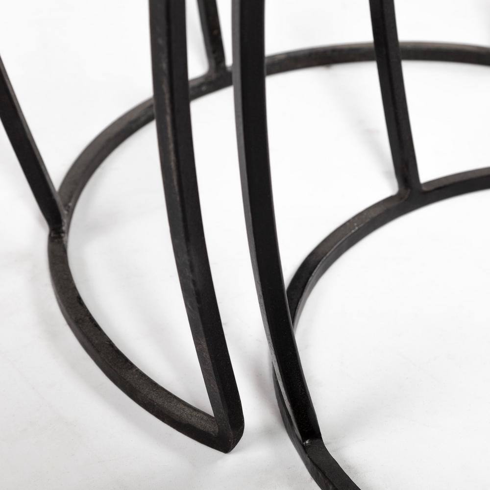 Medium Brown Round Mango Wood and Black Iron Nesting Accent Tables Set