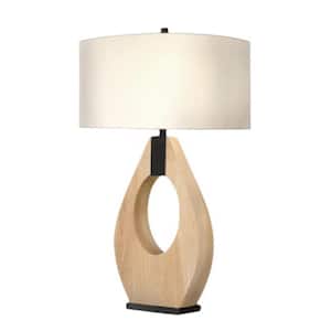 Pearson 30 in. Weathered Brass LED Table Lamp for Living Room with White Linen Shade