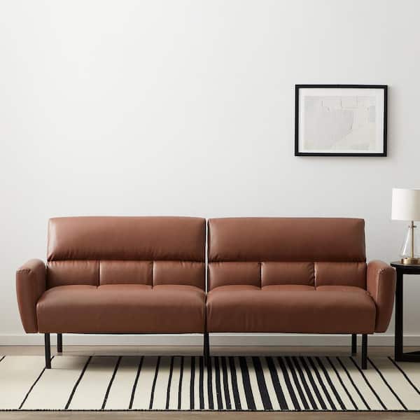 Lucid Comfort Collection Brown Faux, Futon Sofa Bed Modern Faux Leather Couch