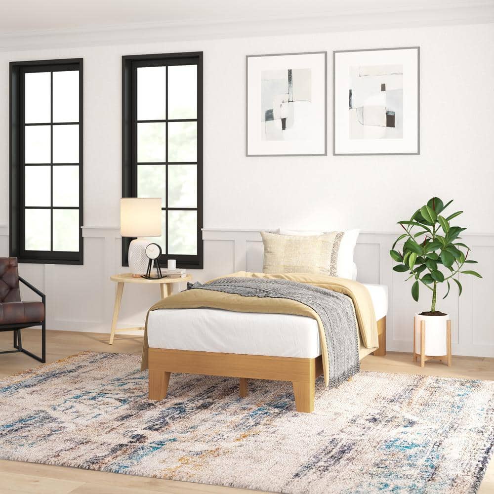 Natural Twin Wood Platform Bed with Slats