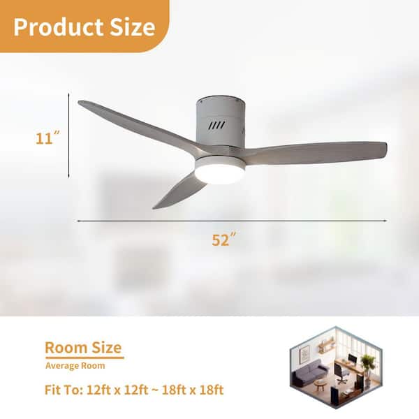 52 in. Integrated LED Indoor Flush Mount White Standard Ceiling Fan with Dimmable Light and Remote DC Motor