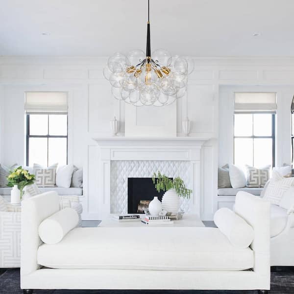 6-Light Black Unique Glass Bubble Chandelier with bulbs