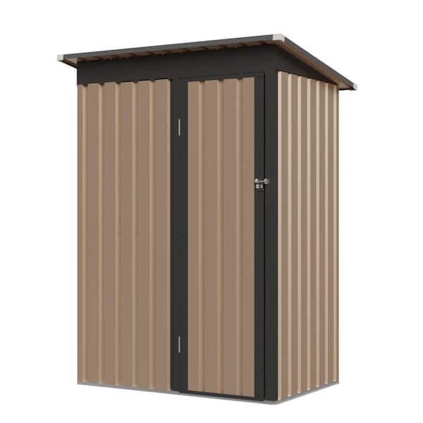 4.27 ft. W x 2.42 ft. D Black+Brown Metal Garden Shed with Hinged Door On the Wide Side (9.57 sq. ft. ).