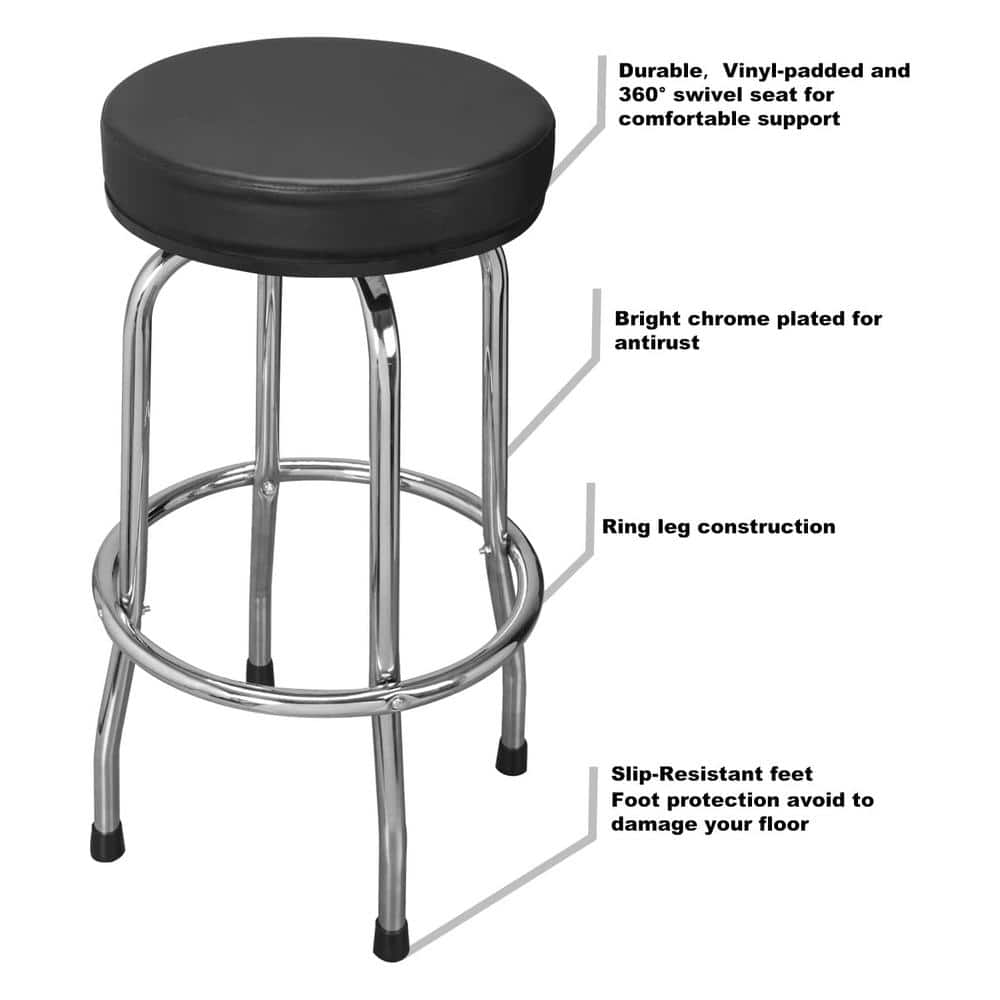 Black Swivel Shop Stool with Chrome Legs and Padded Seat