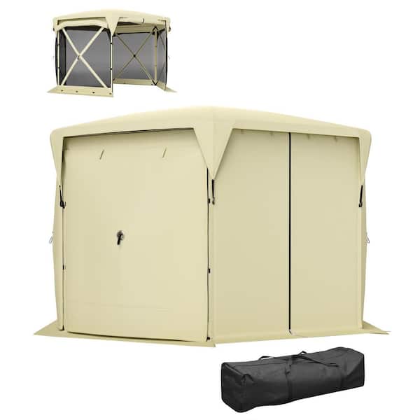 11 ft. x 11 ft. Beige Pop-Up Screen House Canopy Tent with Removable Roof Cover