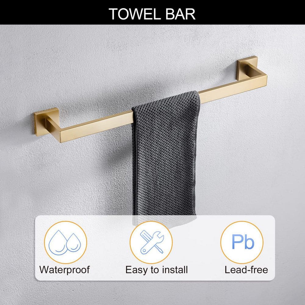 Brushed Gold 5-Piece Stainless Steel Bathroom Hardware Set