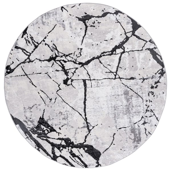 SAFAVIEH Amelia Gray/Black 7 ft. x 7 ft. Round Abstract Distressed Area Rug