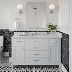 Bristol 55 in. W x 22 in. D x 35.25 in. H Freestanding Bath Vanity in Grey with White Marble Top