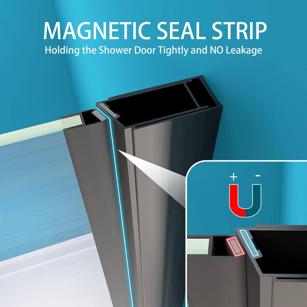 Matte Black Semi-Frameless Pivot Shower Door with Clear Glass
