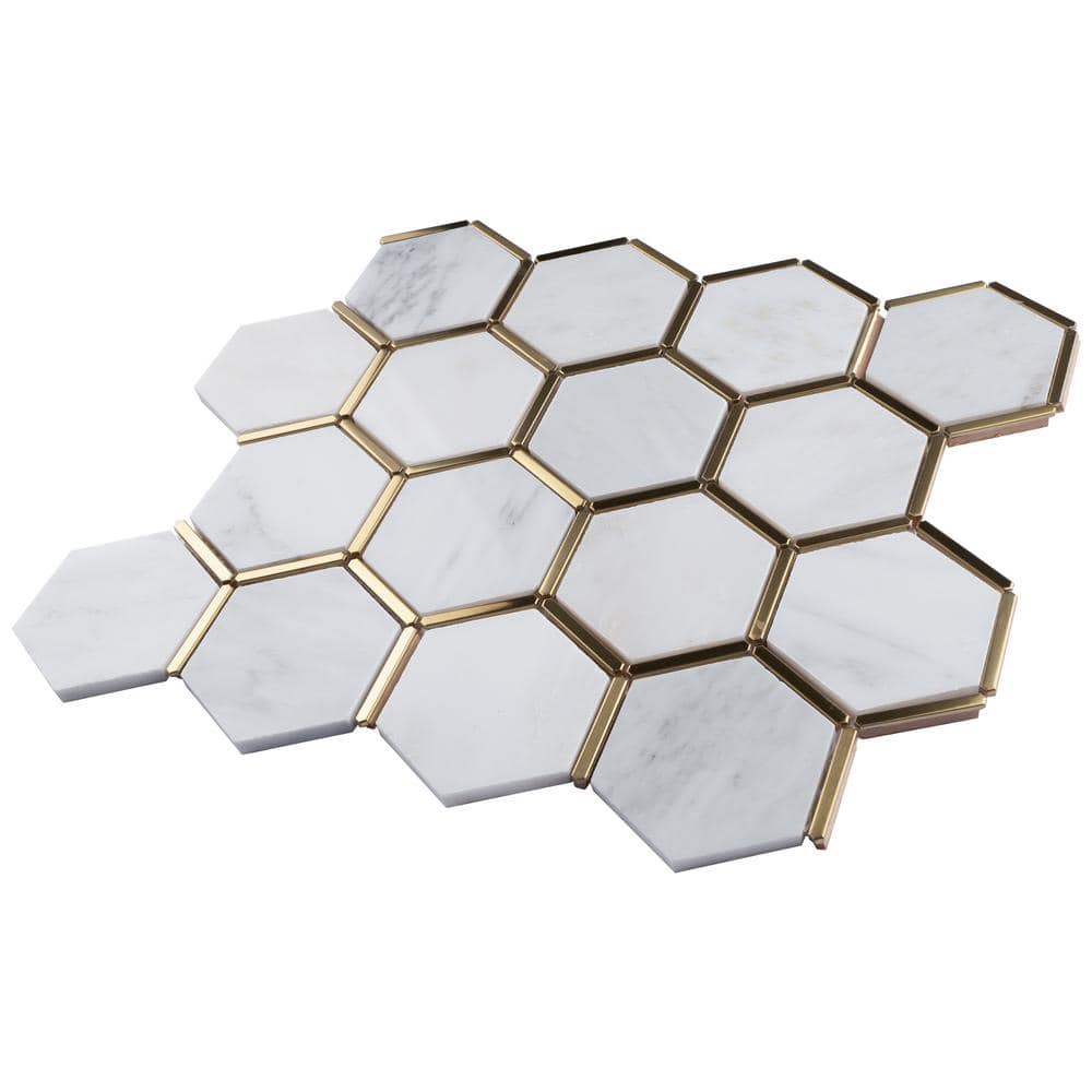 White and Gold Marble Mosaic Wall Tile