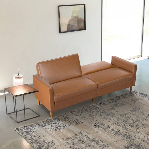 Lazzara Rittman 79 in. Camel Faux Leather Elegant Twin Futon
