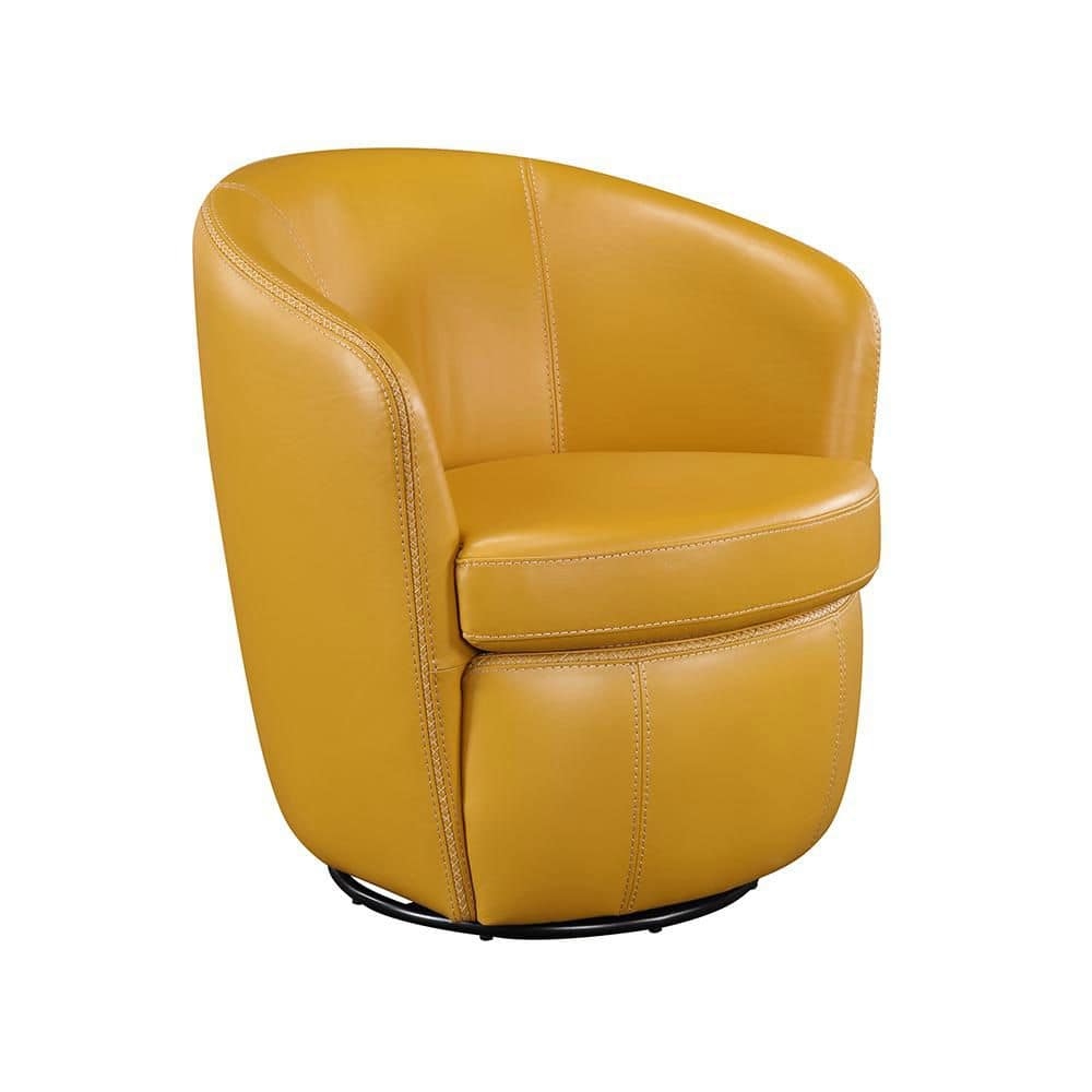 Lazzara Genevieve Yellow Leather Upholstery Swivel Arm Chair 9276