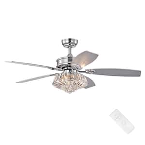 Cynthia 48 in. Glam Indoor Chrome Modern Ceiling Fan with Crystal Light Kit and Remote Control