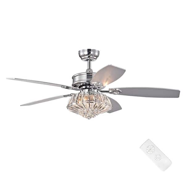 Edvivi Cynthia 48 in. Glam Indoor Chrome Modern Ceiling Fan with Crystal Light Kit and Remote Control