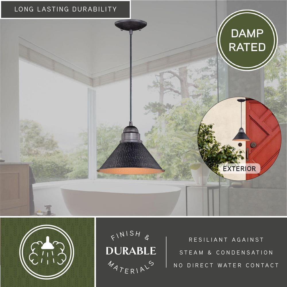Rustic Outland Aged Iron & Gold Barn Light Pendant 10"