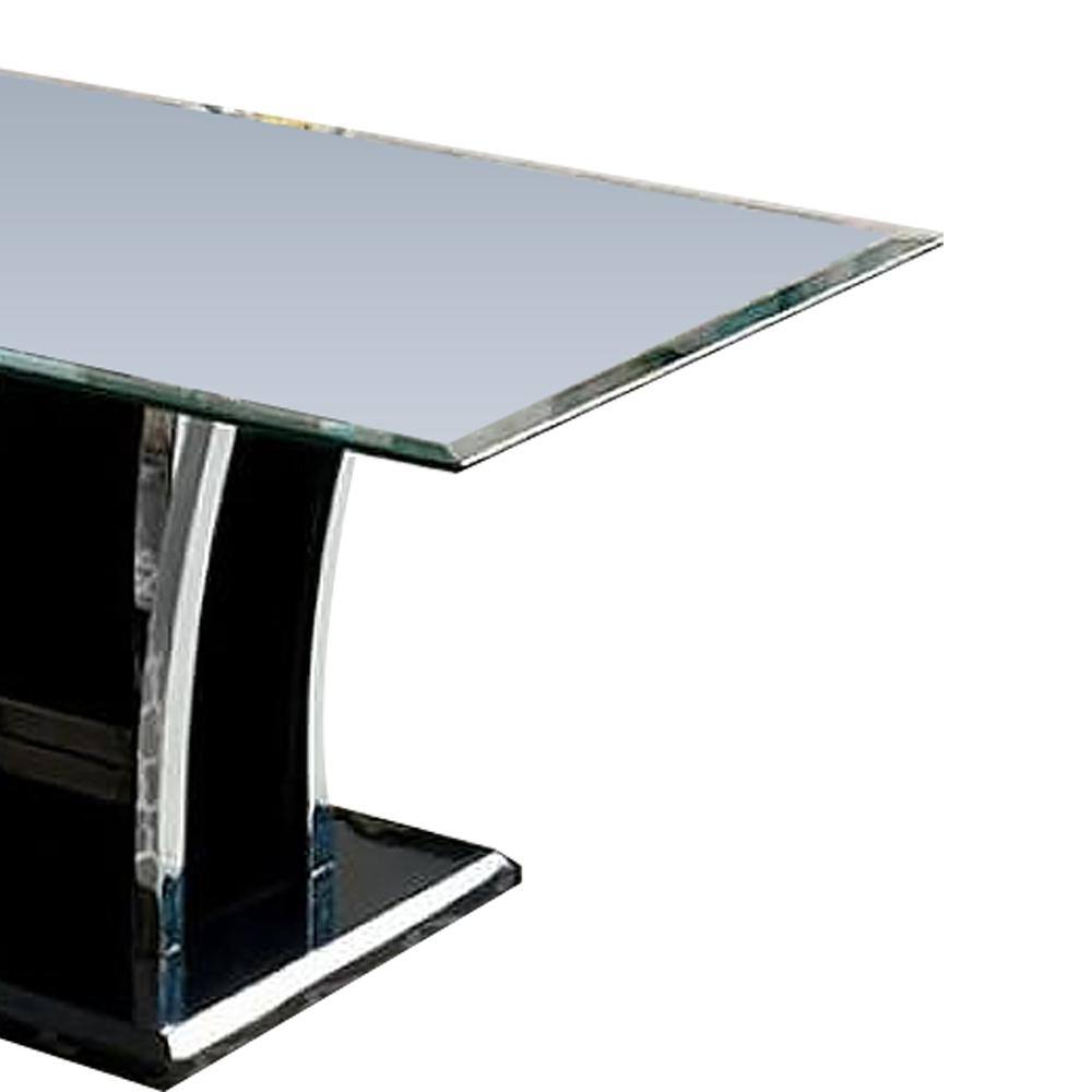 Glossy Black Glass Top Rectangle Coffee Table with Chrome Trim