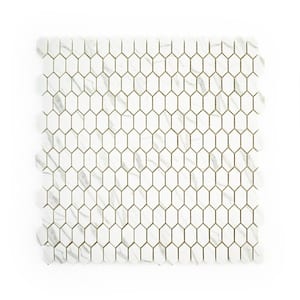 Serenity Carrara 11.125 in. x 11.875 in. Elongated Hex Matte White/Grey Glass Wall Mosaic Tile (13.75 sq. ft./Case)