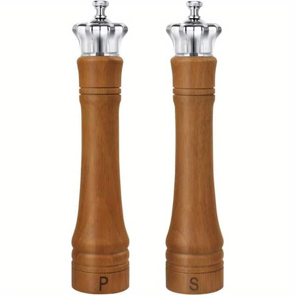 2-Pack 10.62 in. Salt and Pepper Grinder, Wooden Mill Set with Adjustable Ceramic Core, Spice Shakers for Kitchen