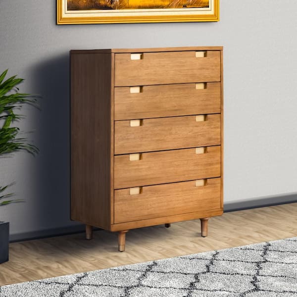 Benjara 18 in. Brown 5-Drawer Chest of Drawers