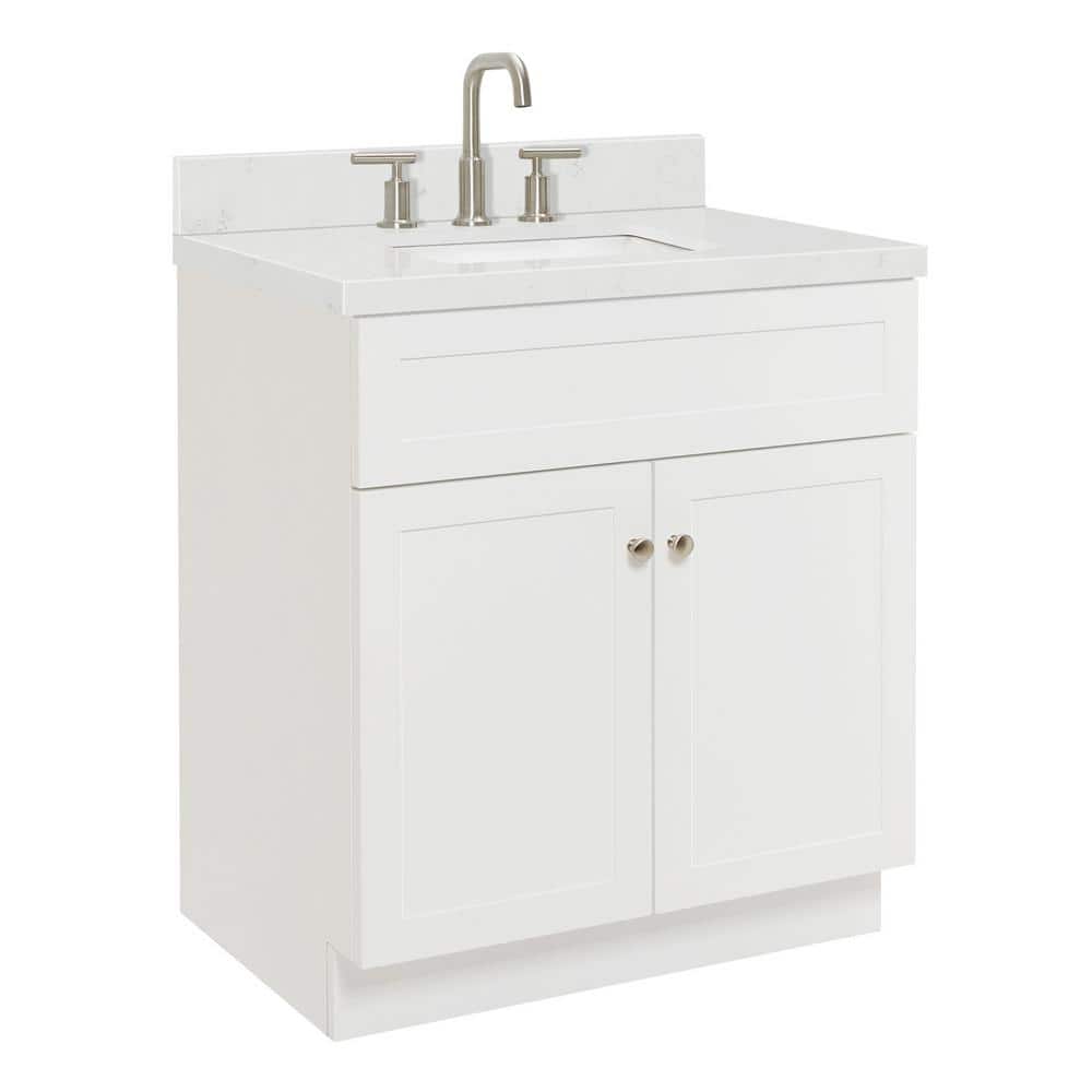 Hamlet 30" White Wood Freestanding Vanity with Quartz Top