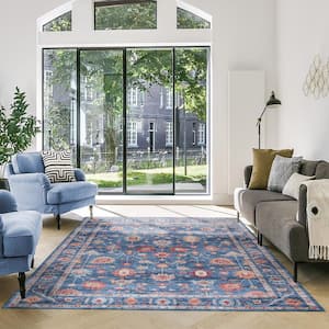 Cullen Blue 3 ft. x 5 ft. Crystal Print Polyester Digitally Printed Area Rug