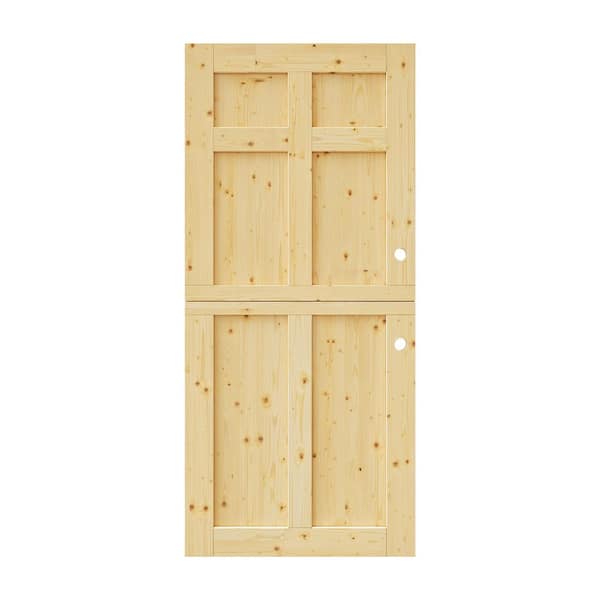 36 in. x 80 in. Solid Pine Universal 6-Panel Unfinished Pine Wood Front Door Slab-Dutch Door Design Split Single Door