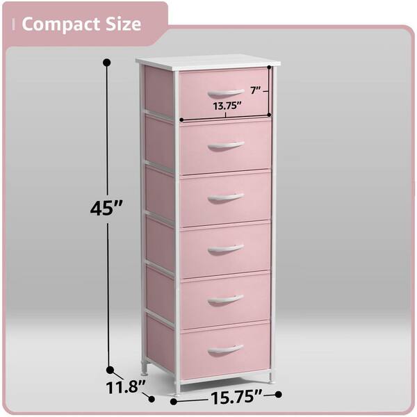 Sorbus Pink 6 Drawer 15.75 in Wide Chest of Drawers, Tall Dresser