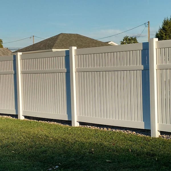 Weatherables 5 in. x 5 in. x 8 ft. Tan Vinyl Fence Line Post
