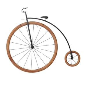 32 in. x 29 in. Metal Brown Penny Farthing Bike Wall Decor with Wood Wheels