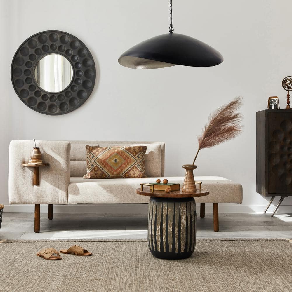 Jane Industrial Matte Black and Silver Dome Pendant Light
