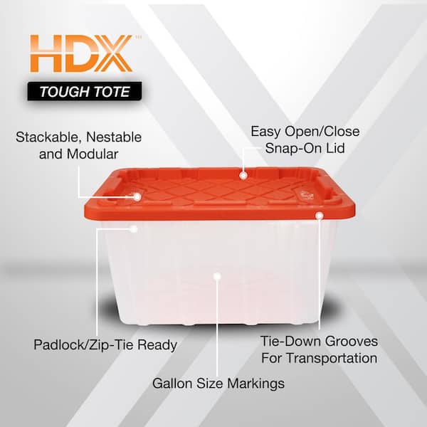 27 Gal. Tough Storage Tote in Clear with Orange Lid