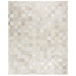 Studio Leather Ivory Silver 8 ft. x 10 ft. Geometric Checkered Area Rug