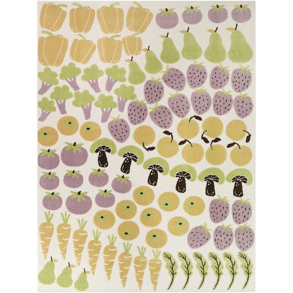 Pepper Orange/Lilac 5 ft. 3 in. x 7 ft. Kids Fruit & Veggie Area Rug