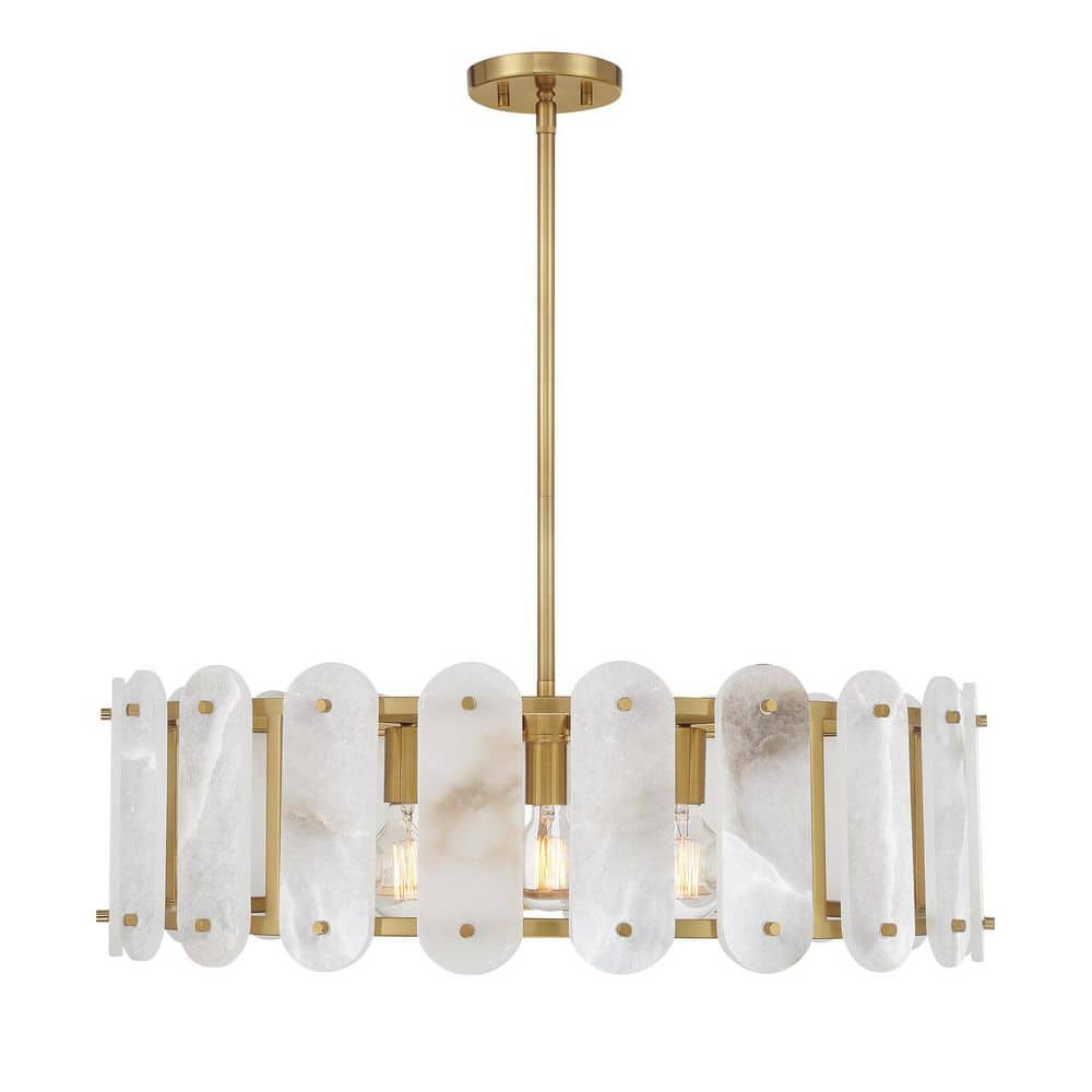 Antolini 28.5 in. W x 8.38 in. H 5-Light Warm Brass Pendant Light with Natural Alabaster Stone, No Bulbs Included price history on PriceWatchPro