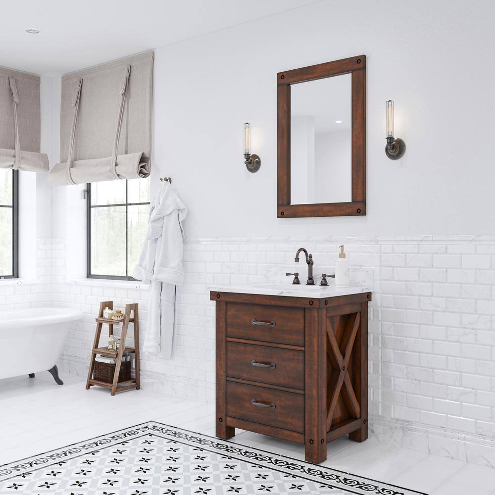 Rustic Sienna 30'' Single Vanity with Carrara White Marble Top